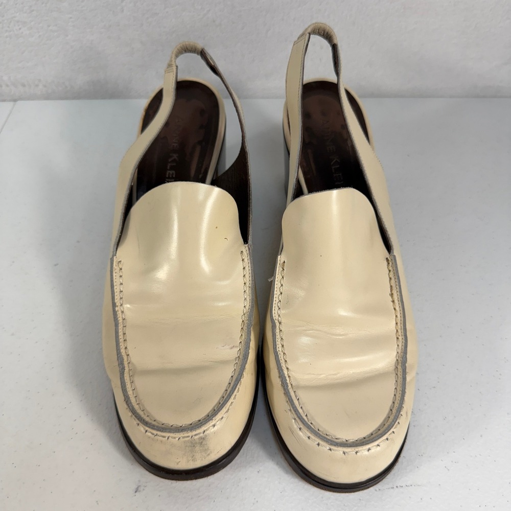 VTG 90s Anne Klein 8 Slingback Chunky Loafer Bratz Block Heel Leather Tan Italy - Picture 3 of 12